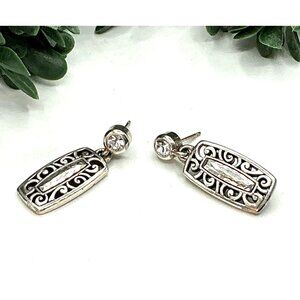 Silver tone Dangle Earrings With Intricate Filigree Design and hammered metal fi